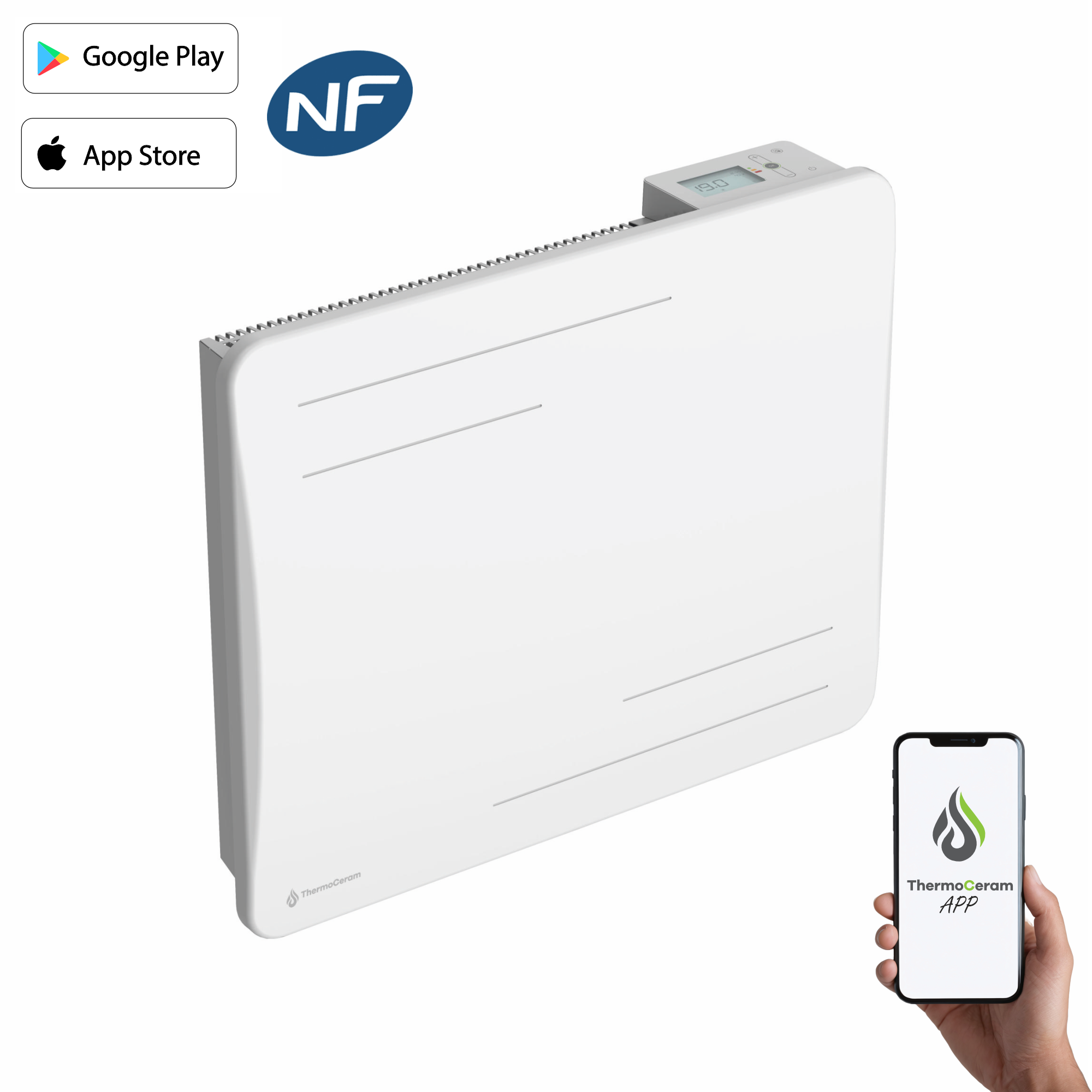 Radiateur électrique connecté 1000W à inertie sèche céramique horizontal Blanc Alice