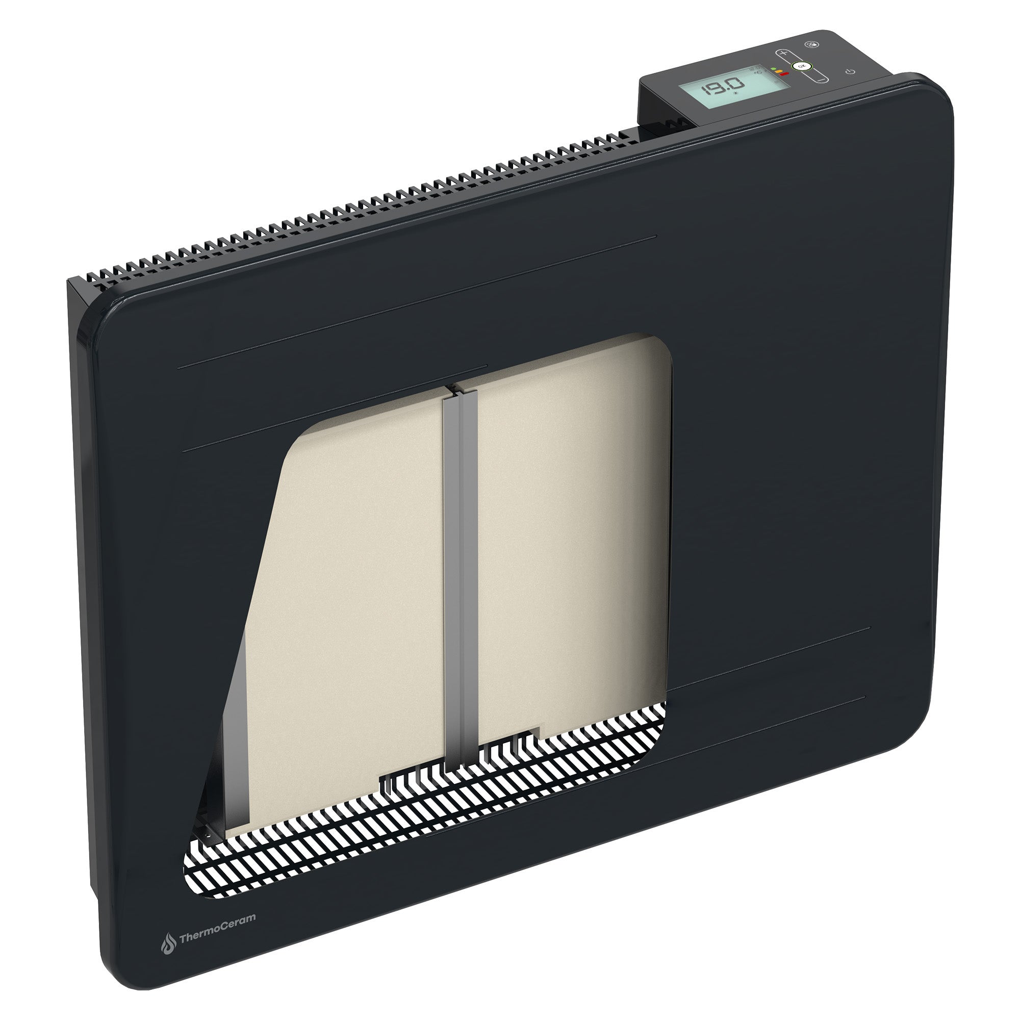 Radiateur électrique connecté 1000W à inertie sèche céramique horizontal Noir Alice