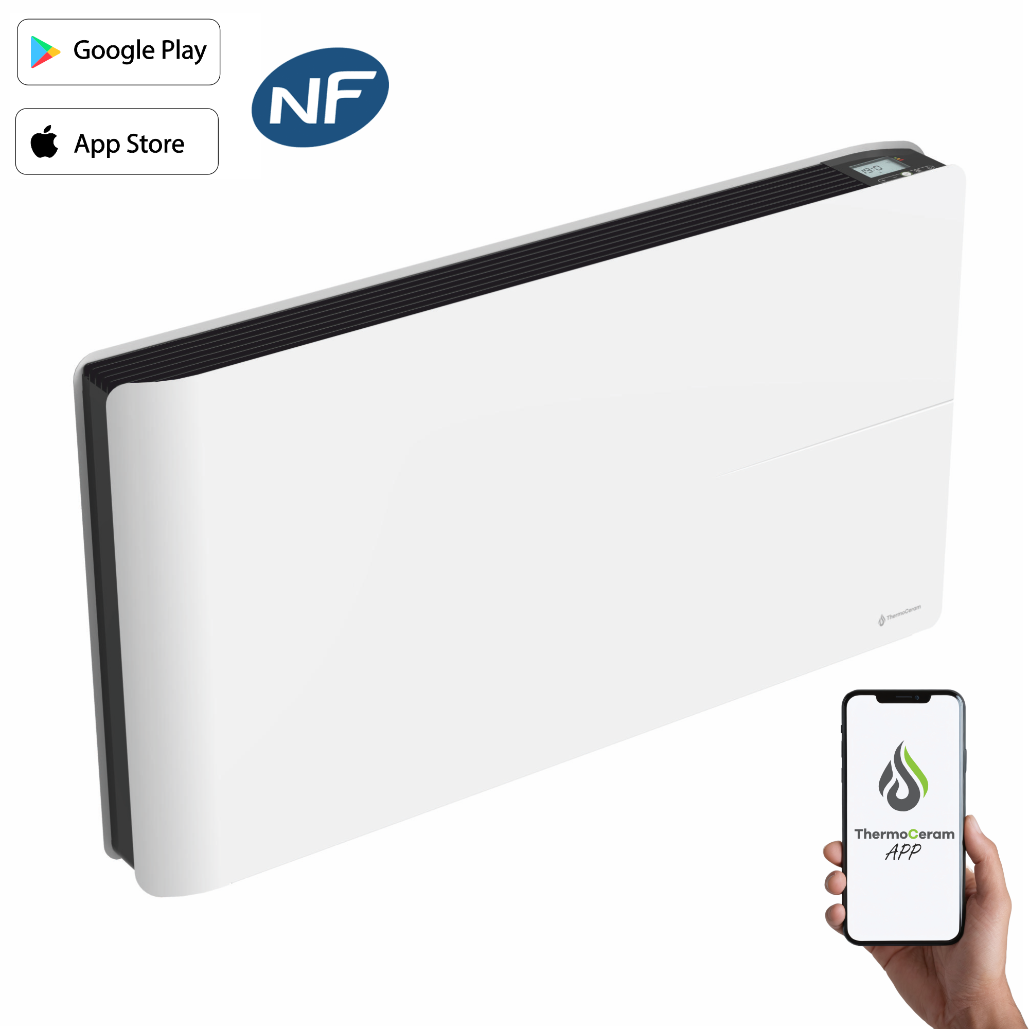 Radiateur électrique connecté 2000W double système de chauffe horizontal Blanc Molia