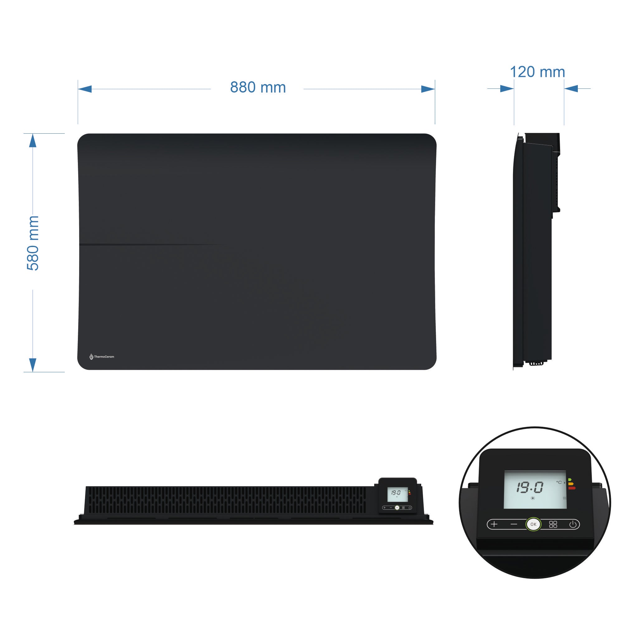 Radiateur électrique connecté 2000W double système de chauffe horizontal Noir Cira