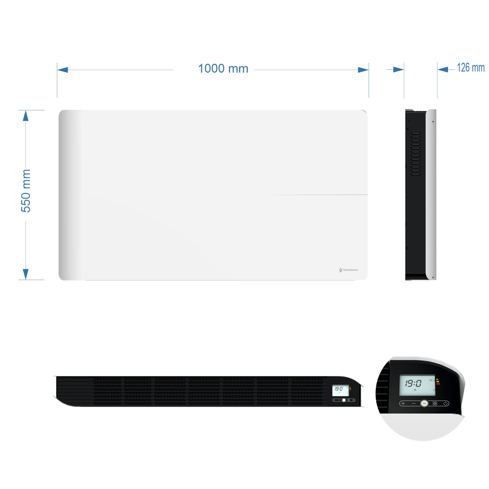 Radiateur électrique connecté 2000W double système de chauffe horizontal Blanc Molia