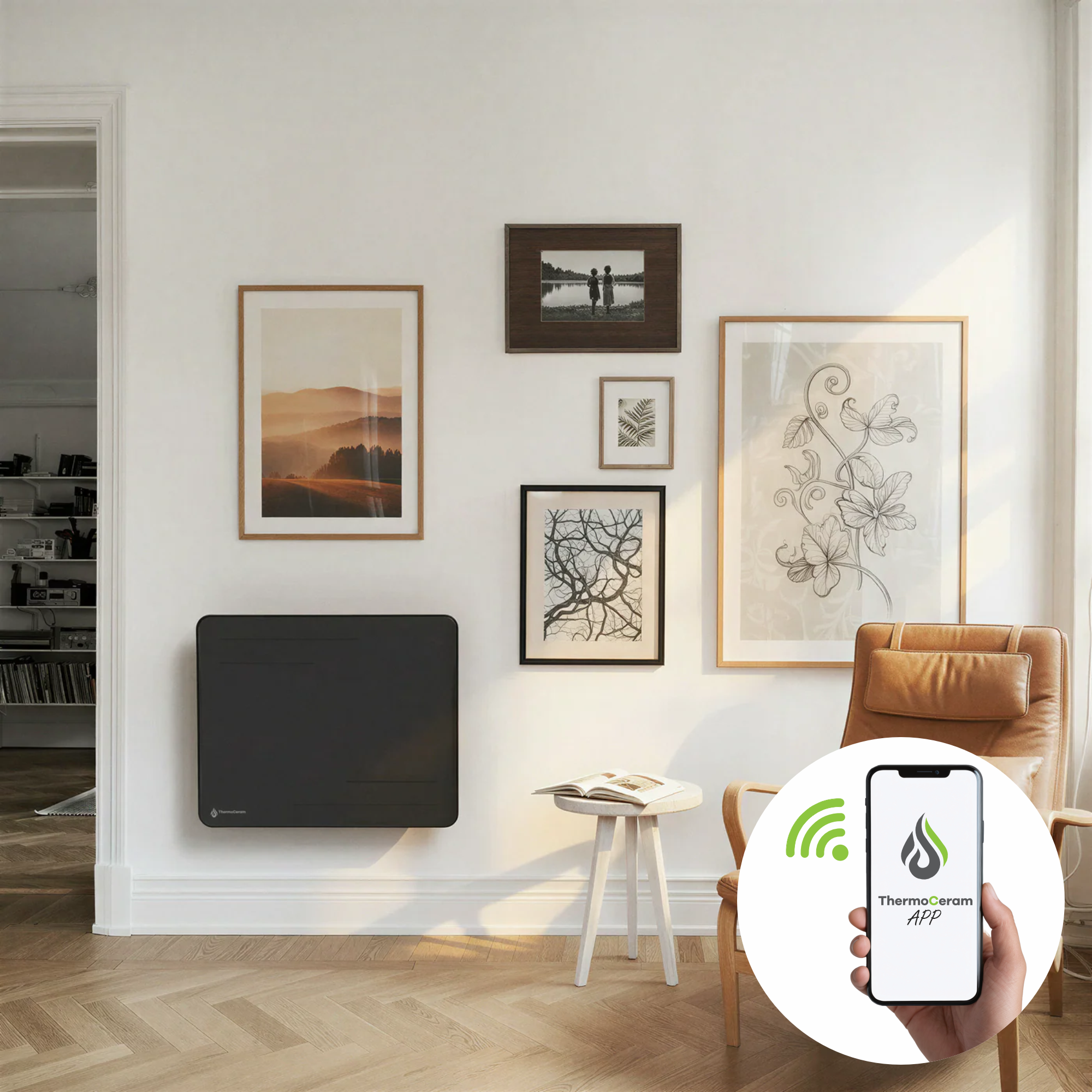 Radiateur électrique connecté 1000W à inertie sèche céramique horizontal Noir Alice