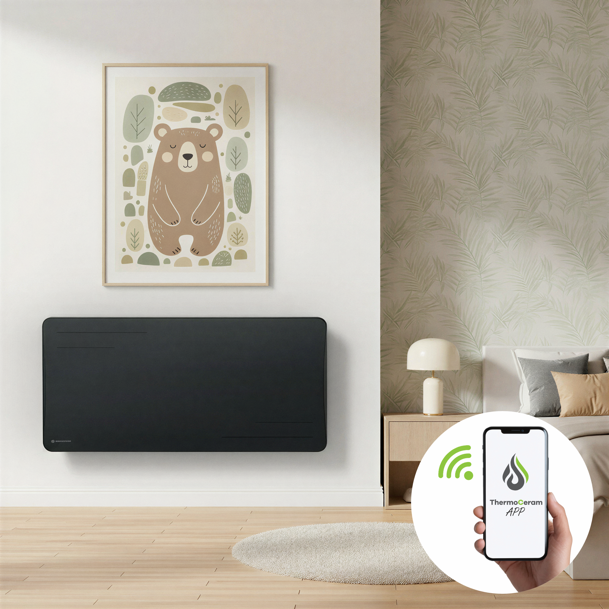 Radiateur électrique connecté 2000W à inertie sèche céramique horizontal Noir Alice