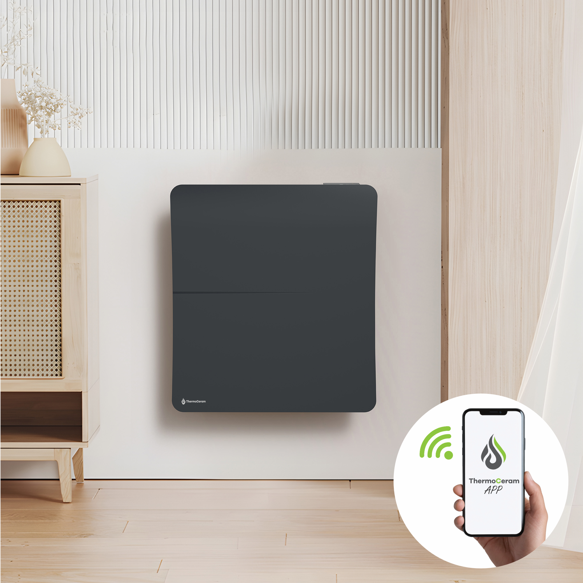 Radiateur électrique connecté 1000W double système de chauffe horizontal Noir Cira