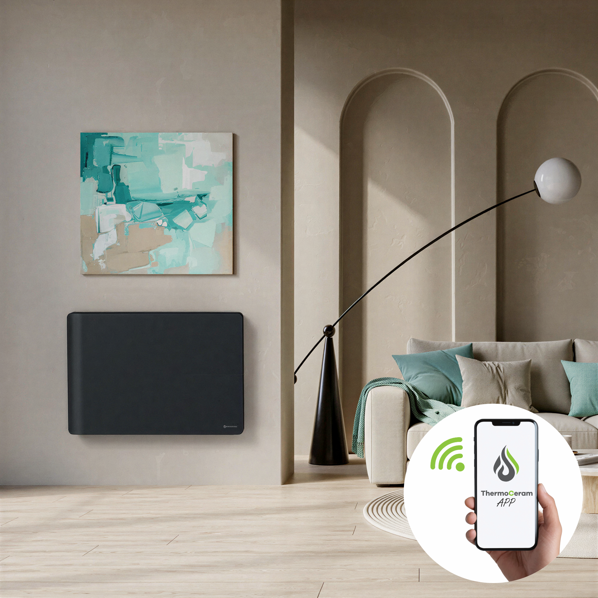 Radiateur électrique connecté 1500W double système de chauffe horizontal Noir Molia