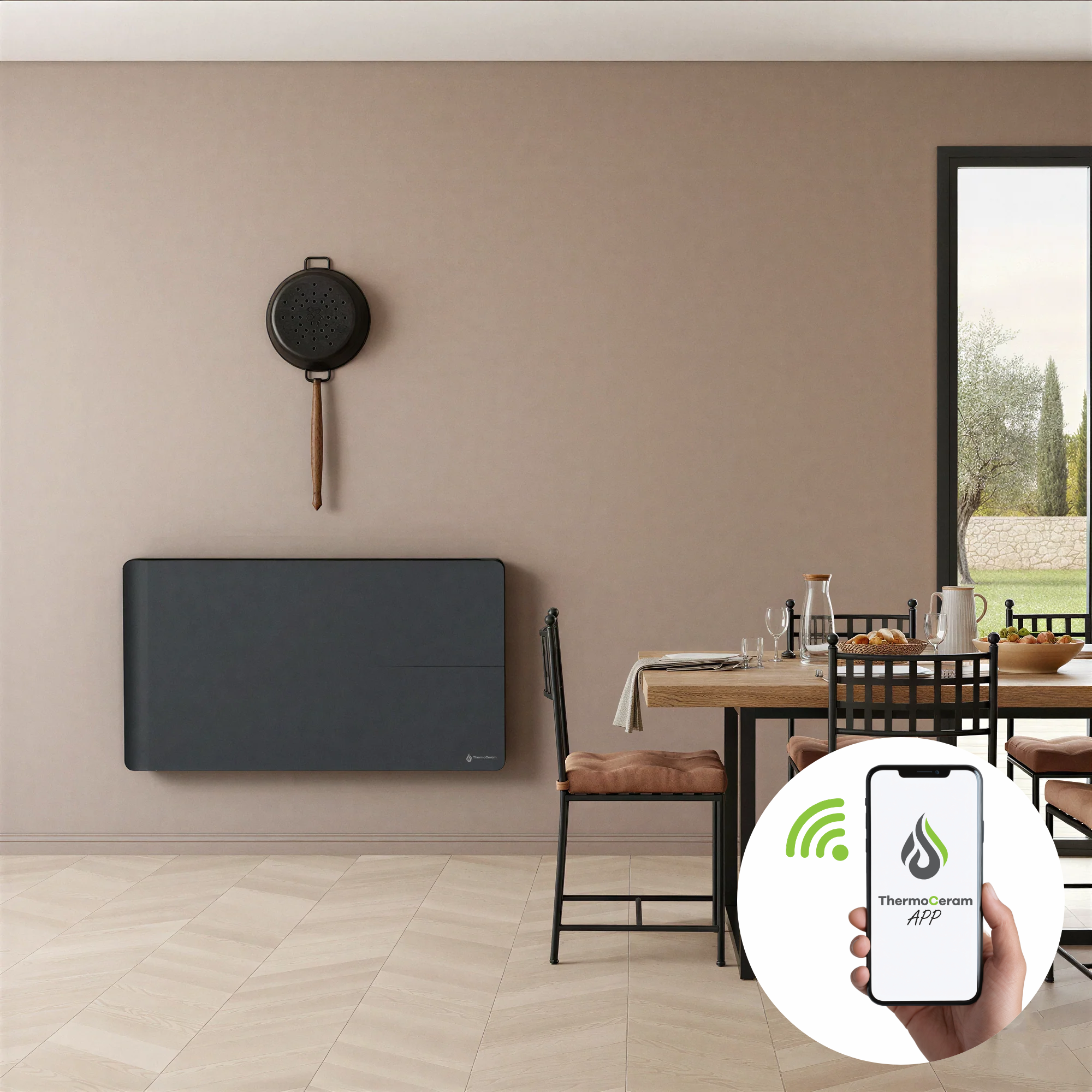 Radiateur électrique connecté 2000W double système de chauffe horizontal Noir Molia