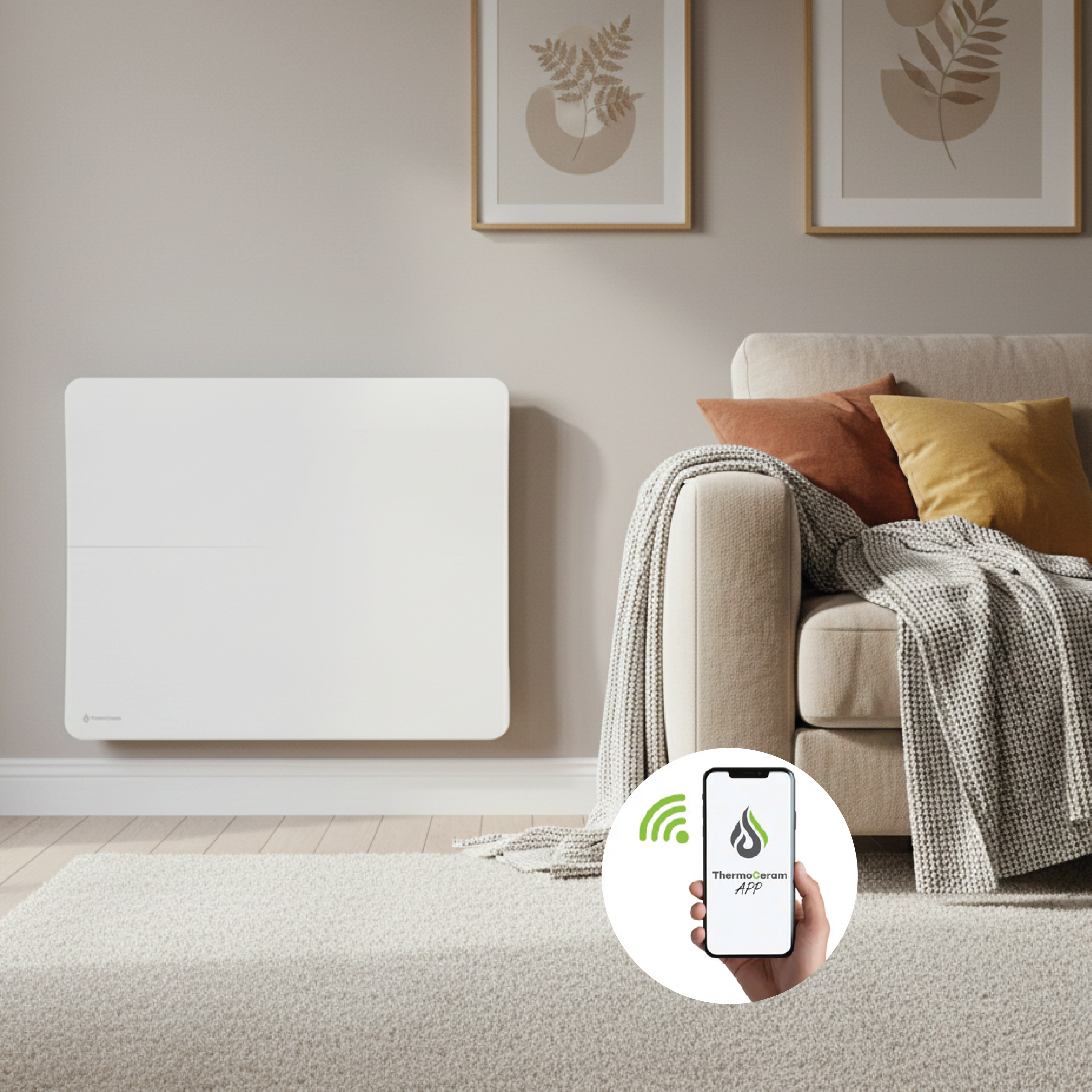 Radiateur électrique connecté 1500W double système de chauffe horizontal Blanc Cira