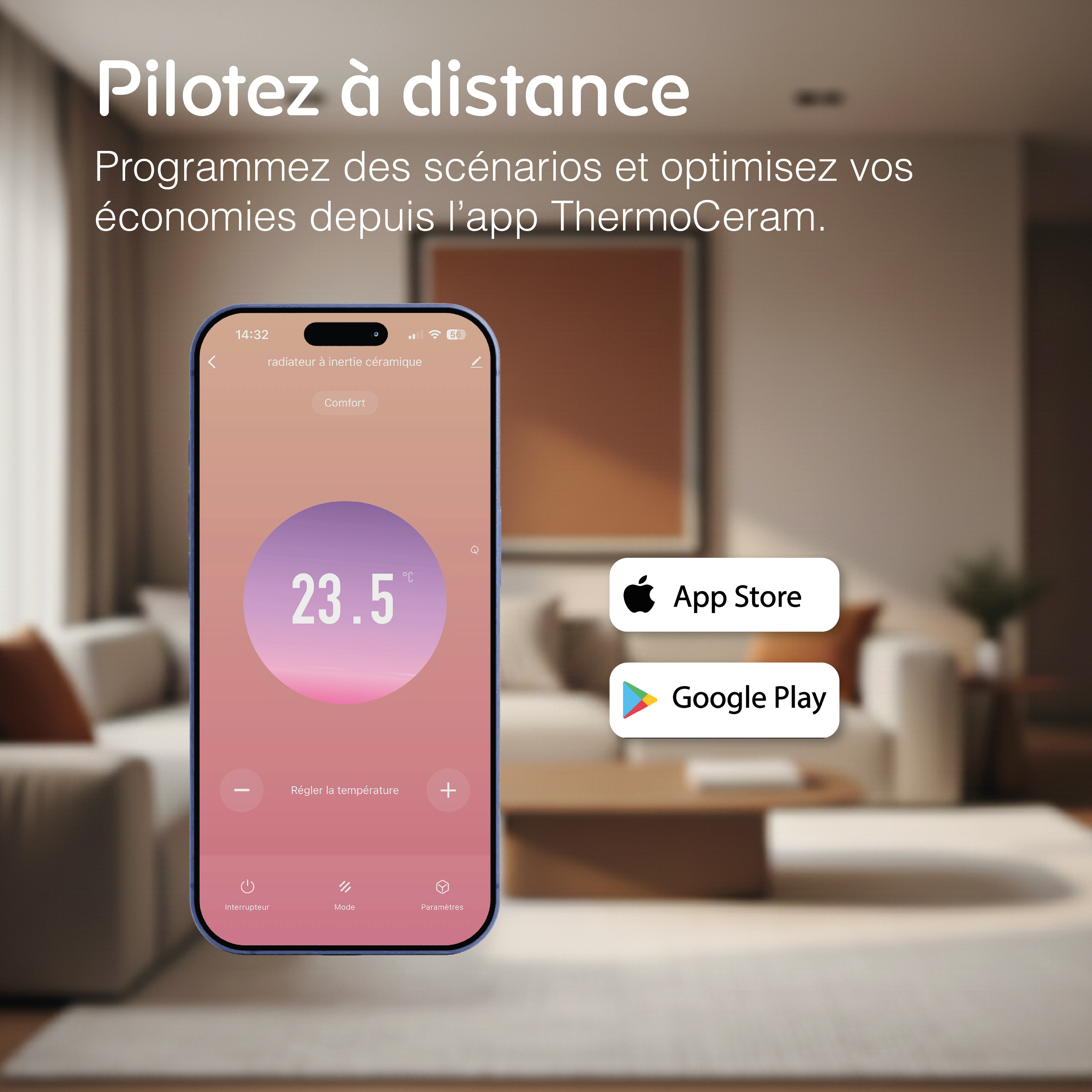 Radiateur électrique connecté 2000W double système de chauffe horizontal Blanc Cira