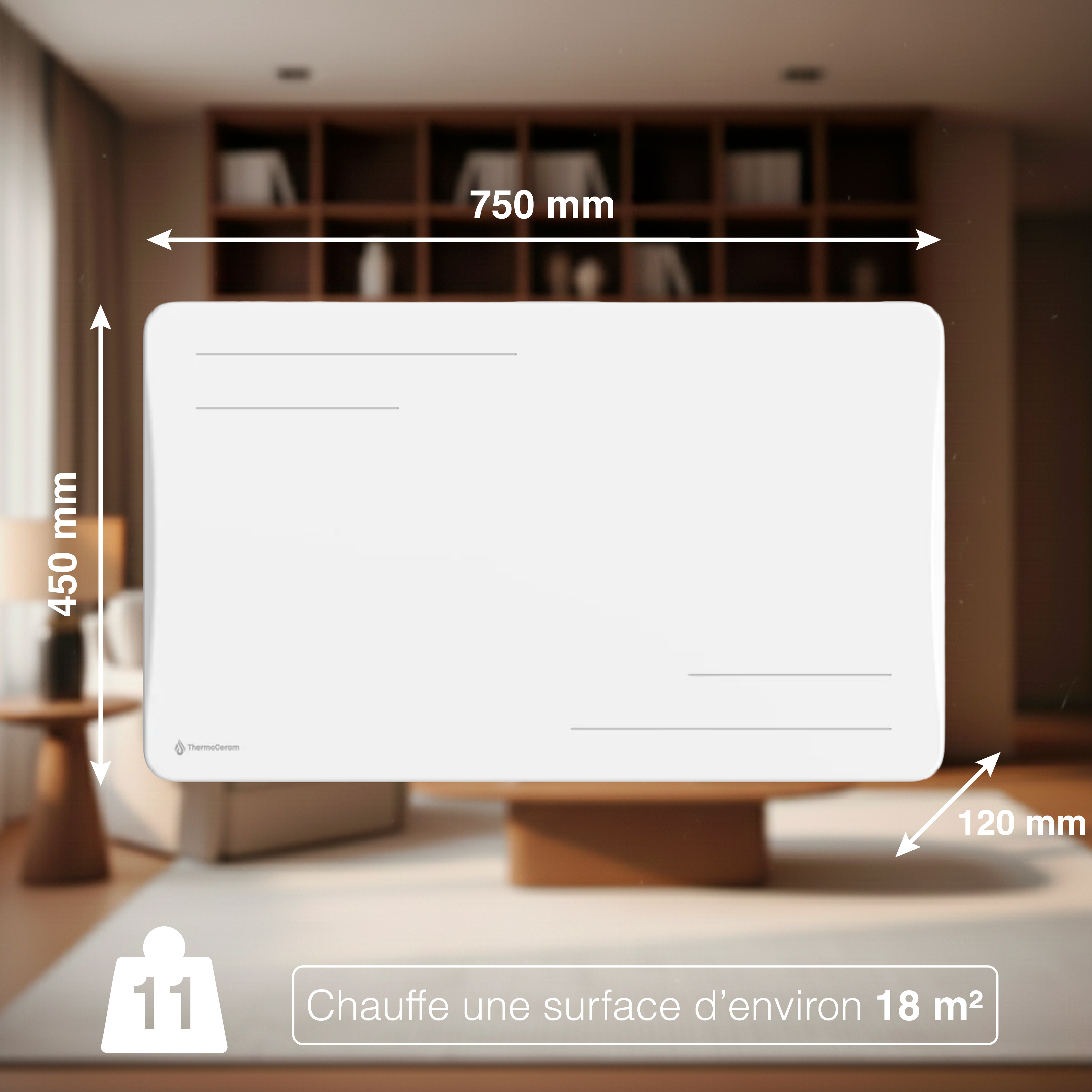 Radiateur électrique connecté 1500W à inertie sèche céramique horizontal Blanc Alice