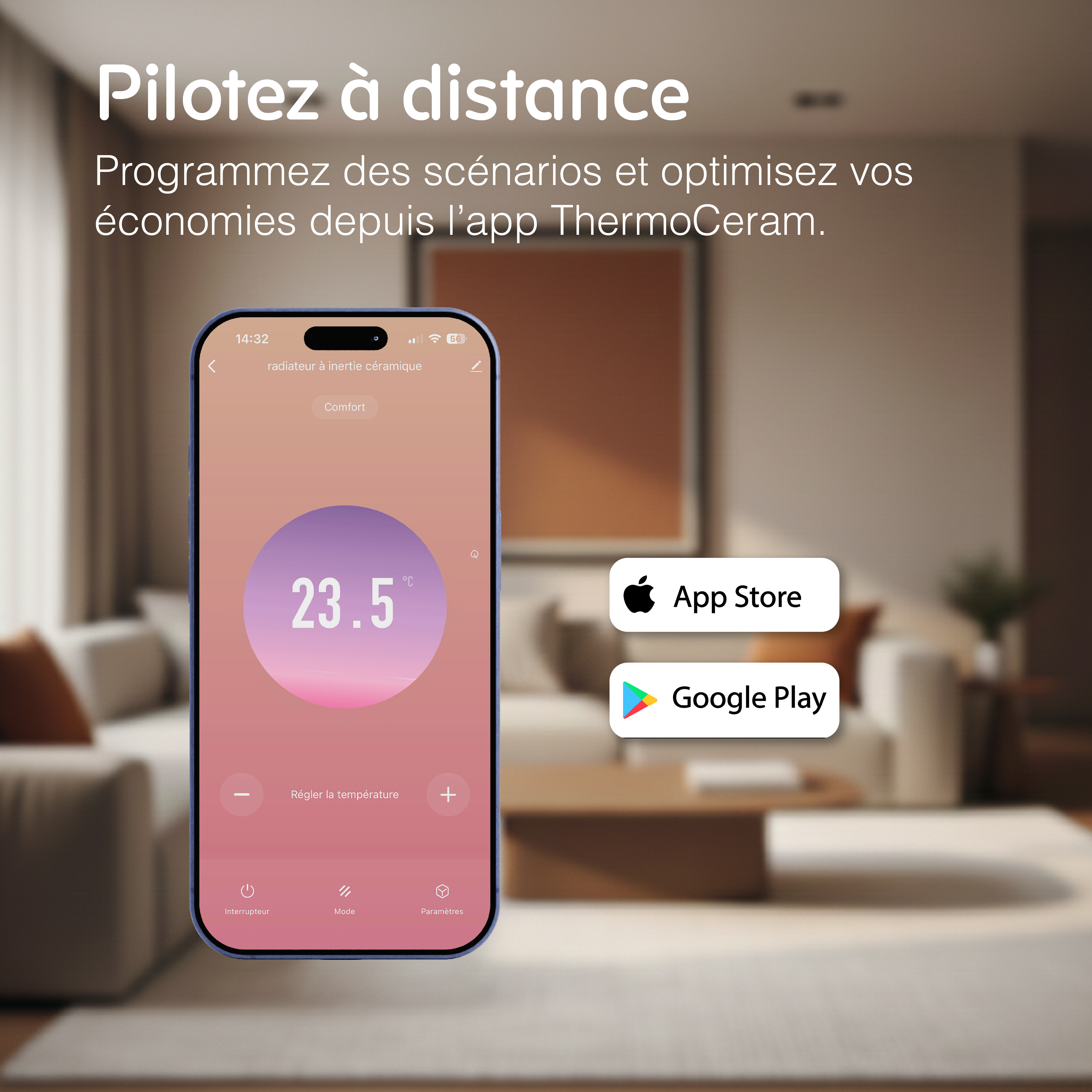 Radiateur électrique connecté 1500W à inertie sèche céramique horizontal Blanc Alice